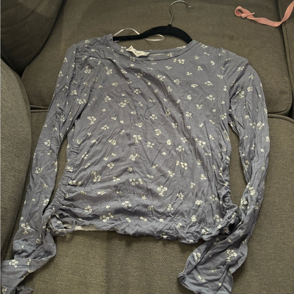 Pink Rose Floral Long Sleeve Top - Light Purple